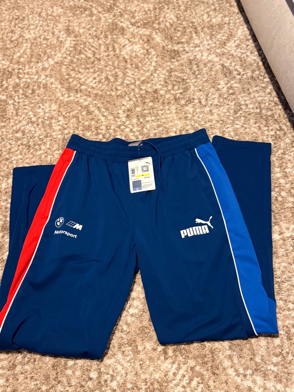 Puma Navy Men's Motorsport Track Joggers with Red & Blue Panels